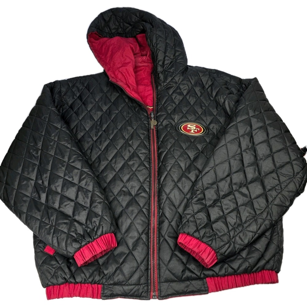 Vintage 49ers Pro Line NFL Football Reversible Hooded‎ Quilted Jacket XL